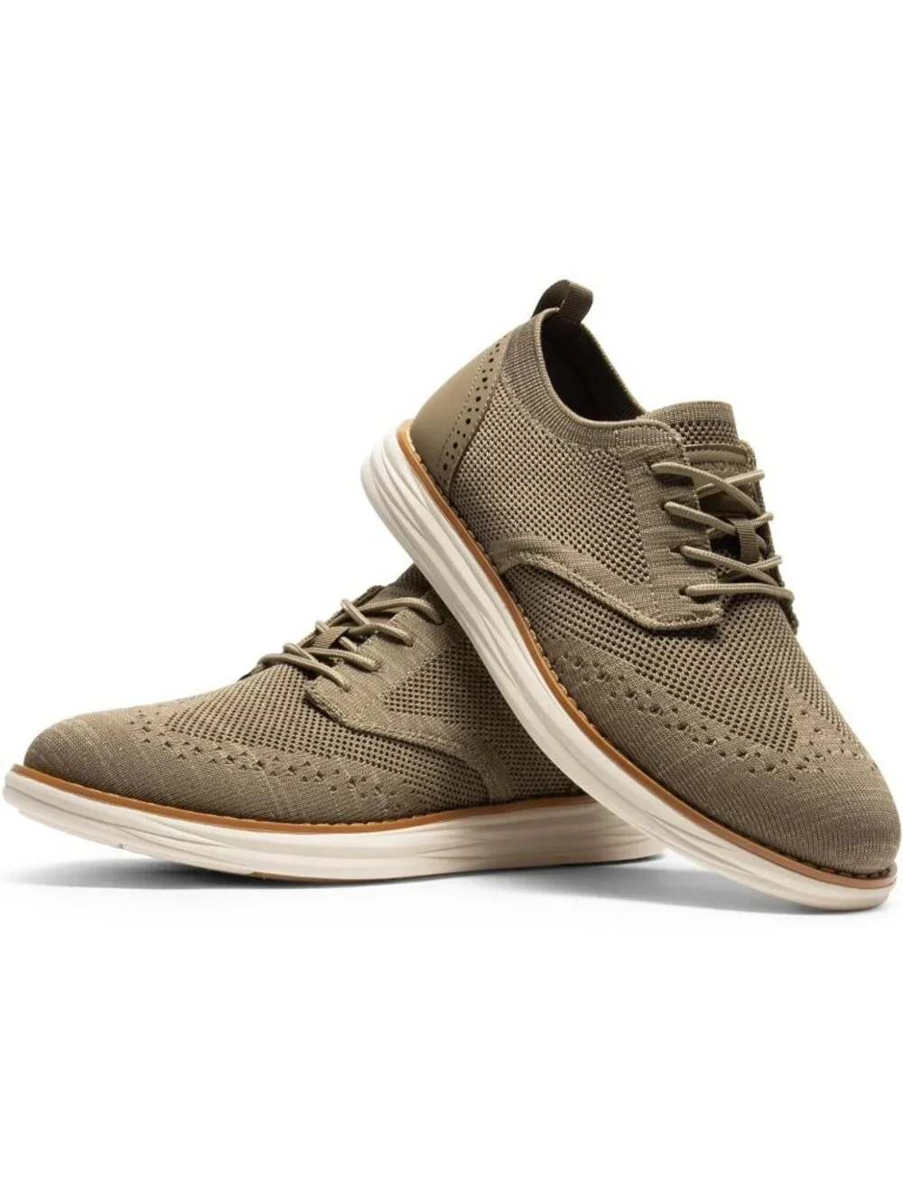 Men's Khaki Knit Mesh Dress Sneakers Lace Up Casual Walking Oxford Shoes
